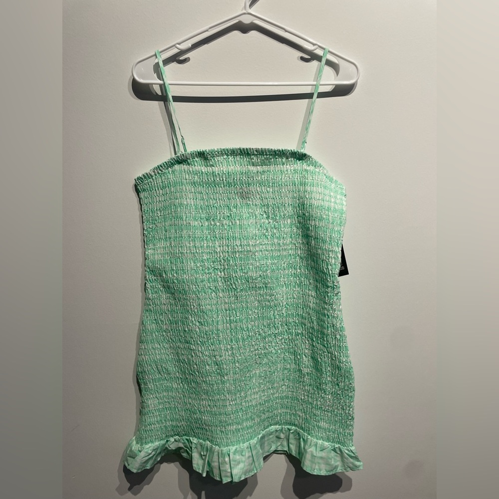 Wild Fable Women's Smocked Bodycon Mini Tube Dress Mint Green Plaid XL NWT
